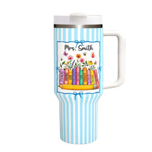Custom Name Teacher Floral Book Stack Back To School 2026 Tumbler