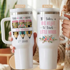 Custom Name and Grade It Takes A Big Heart to Teach Little Minds Tumbler For Back To School