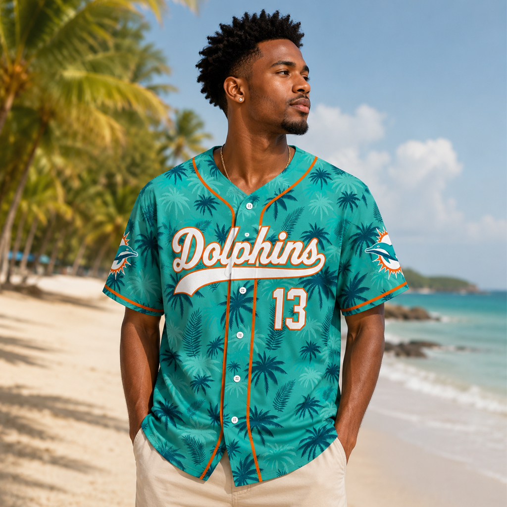 Custom Name and Number Miami Dolphins Miami Vice City 2026 Baseball Jersey for Football Fans - Image 3