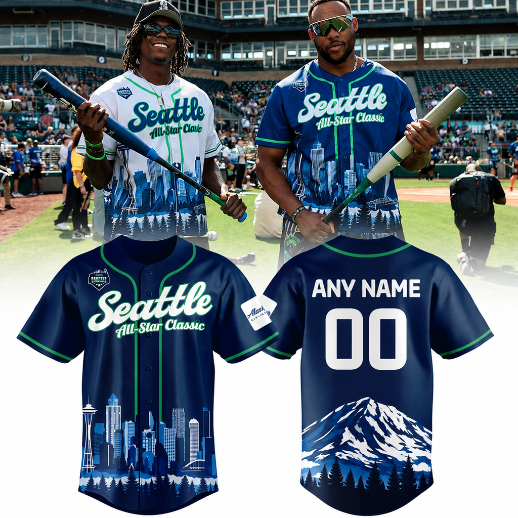 Custom Name and Number Seattle Seahawks x All Star Classic 2026 Navy Baseball Jersey for Football Fans 2 Custom Name and Number Seattle Seahawks x All Star Classic 2026 Navy Baseball Jersey for Football Fans - Image 2