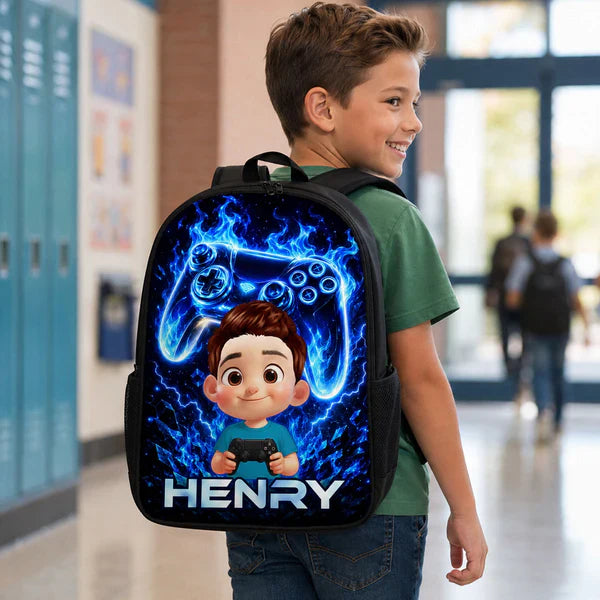 Custom Printed Neon Gamer Design Backpack for Students with Personalized Name 2 Custom Printed Neon Gamer Design Backpack for Students with Personalized Name - Image 2
