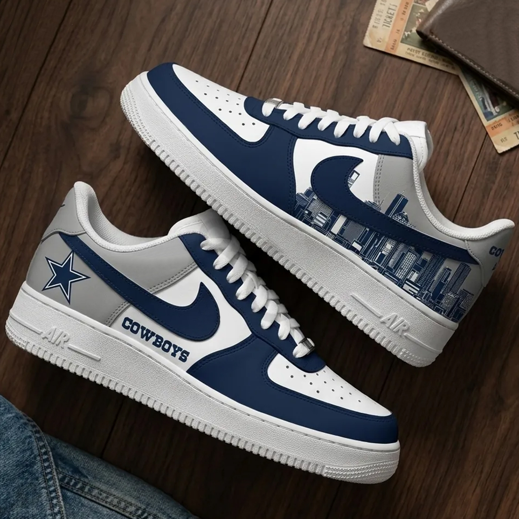 Dallas Cowboys Navy Blue City Skyline Air Force 1 Shoes Sneakers 2 Dallas Cowboys Navy Blue City Skyline Air Force 1 Shoes Sneakers - Image 2