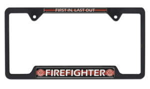 Firefighter Open Corners Black 2026 License Plate Frame
