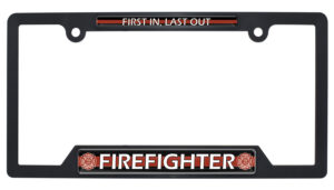 Firefighter Black Open Corners 2026 License Plate Frame
