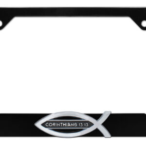 Christian Fish Corinthians 13:13 Black Open 2026 License Plate Frame