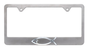 Christian Fish Cross Brushed 2026 License Plate Frame