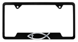 Christian Fish Cross Black Open 2026 License Plate Frame