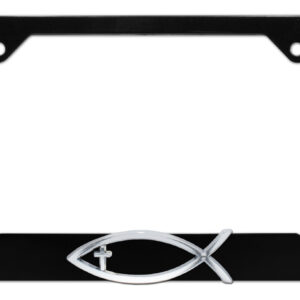 Christian Fish Cross Black Open 2026 License Plate Frame