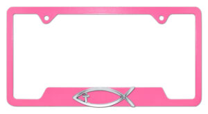 Christian Fish Cross Pink Open 2026 License Plate Frame