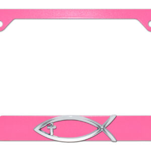 Christian Fish Cross Pink Open 2026 License Plate Frame