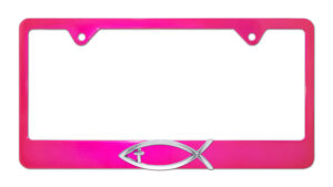 Christian Fish Cross Pink 2026 License Plate Frame