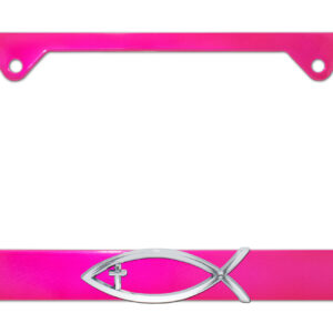 Christian Fish Cross Pink 2026 License Plate Frame