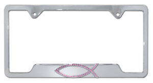 Christian Fish Pink Crystal Open 2026 License Plate Frame