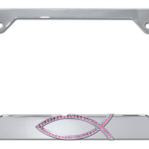 Christian Fish Pink Crystal Open 2026 License Plate Frame