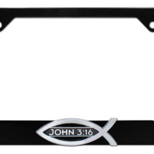 Christian Fish John 3:16 Black Open 2026 License Plate Frame