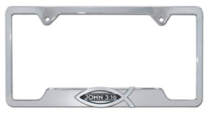 Christian Fish John 3:16 Open 2026 License Plate Frame