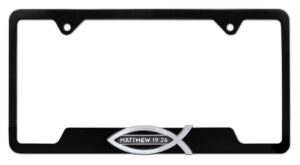 Christian Fish Matthew 19:26 Black Open 2026 License Plate Frame