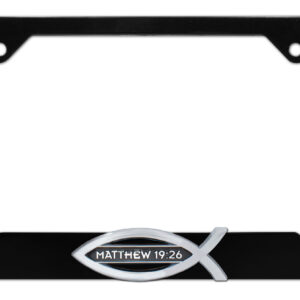 Christian Fish Matthew 19:26 Black Open 2026 License Plate Frame