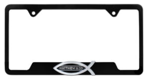 Christian Fish Matthew 6:33 Black Open 2026 License Plate Frame