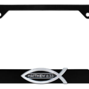 Christian Fish Matthew 6:33 Black Open 2026 License Plate Frame