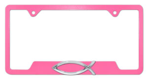 Christian Fish Pink Open 2026 License Plate Frame