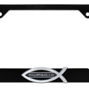 Christian Fish Philippians 4:13 Black Open 2026 License Plate Frame