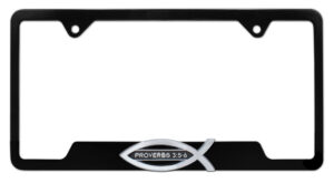 Christian Fish Proverbs 3:5-6 Black Open 2026 License Plate Frame