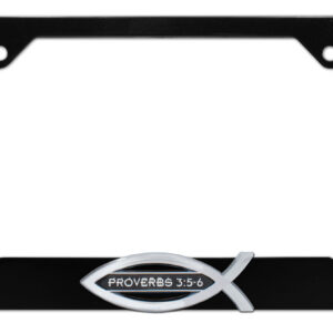 Christian Fish Proverbs 3:5-6 Black Open 2026 License Plate Frame