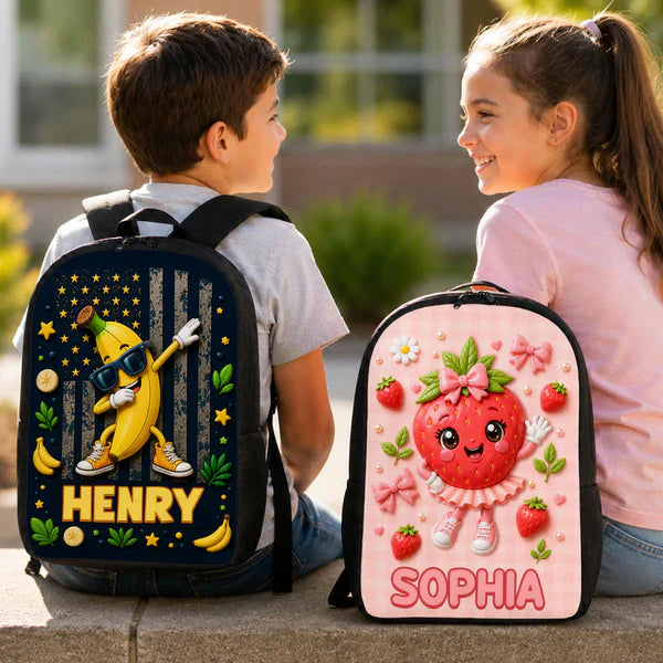 Custom Printed Strawberry and Banana Cartoon Backpack for Students with Personalized Name 4 Custom Printed Strawberry and Banana Cartoon Backpack for Students with Personalized Name - Image 4