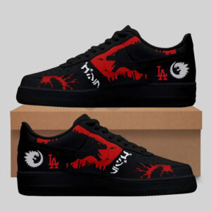 Godzilla x Los Angeles Dodgers Black Red Air Force 1 Shoes Sneakers