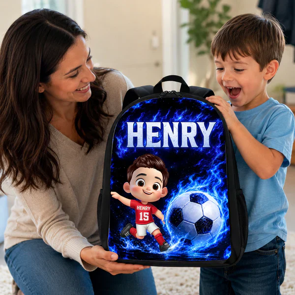Unique Custom Printed Blue Neon Fire Soccer BaCustom School Backpack Printed Blue Fire Soccer Design for Students with Personalized Nameckpack for Students and Athletes with Personalized Name 3 Unique Custom Printed Blue Neon Fire Soccer BaCustom School Backpack Printed Blue Fire Soccer Design for Students with Personalized Nameckpack for Students and Athletes with Personalized Name - Image 3