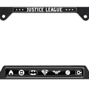 Justice League Black and White Open Corners Black 2026 License Plate Frame