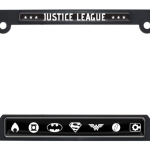 Justice League BAndW Open Corners Black 2026 License Plate Frame