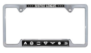 Justice League Black and White Open Corners 2026 License Plate Frame