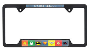 Justice League Color Open Corners Black 2026 License Plate Frame