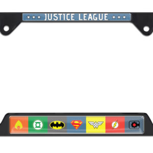 Justice League Color Open Corners Black 2026 License Plate Frame