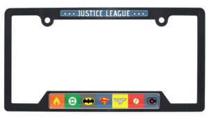 Justice League Color Open Corners Black 2026 License Plate Frame