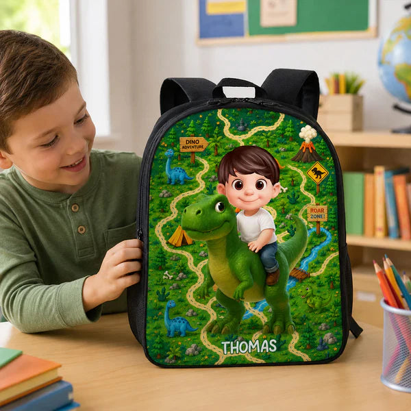 Custom Printed Dinosaur Space and Jungle Art Backpack for Students with Personalized Name 5 Custom Printed Dinosaur Space and Jungle Art Backpack for Students with Personalized Name - Image 5