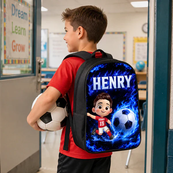 Unique Custom Printed Blue Neon Fire Soccer BaCustom School Backpack Printed Blue Fire Soccer Design for Students with Personalized Nameckpack for Students and Athletes with Personalized Name 2 Unique Custom Printed Blue Neon Fire Soccer BaCustom School Backpack Printed Blue Fire Soccer Design for Students with Personalized Nameckpack for Students and Athletes with Personalized Name - Image 2