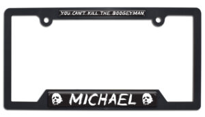 Michael Myers Boogeyman Halloween Movie Shiny Black Open Corner 2026 License Plate Frame