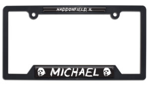 Michael Myers Haddonfield Halloween Movie Shiny Black Open Corner 2026 License Plate Frame
