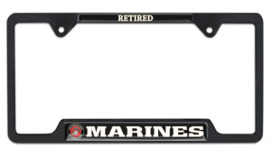 Full-Color Marines Retired Black Open 2026 License Plate Frame