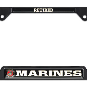 Full-Color Marines Retired Black Open 2026 License Plate Frame