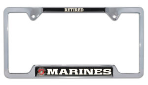 Full-Color Marines Retired Open 2026 License Plate Frame