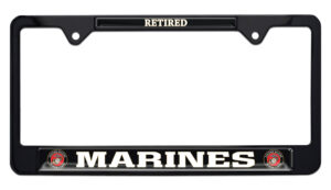 Full-Color Marines Retired Black 2026 License Plate Frame