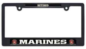 Full-Color Marines Retired Black 2026 License Plate Frame