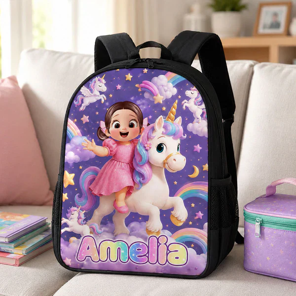Custom School Backpack Magical Unicorn Fantasy for Students with Personalized Name 2 Custom School Backpack Magical Unicorn Fantasy for Students with Personalized Name - Image 2