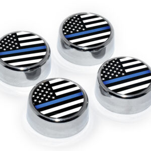 Police Flag Thin Blue Line 2026 License Plate Frame Screw Caps