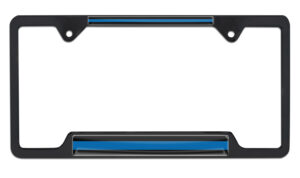 Police Blue Line Open Corners Black 2026 License Plate Frame