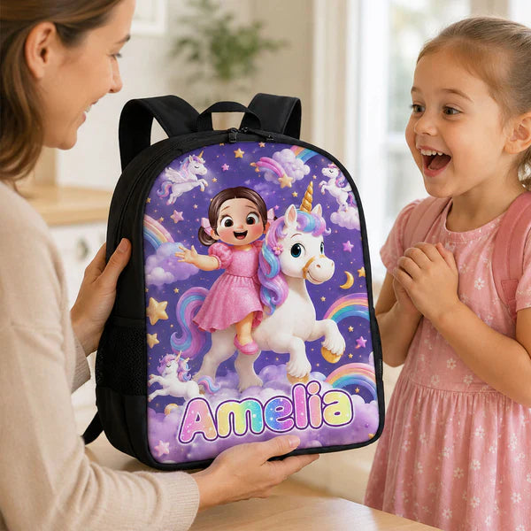 Custom Printed Girl Riding Unicorn Backpack for Students with Personalized Name 3 Custom Printed Girl Riding Unicorn Backpack for Students with Personalized Name - Image 3